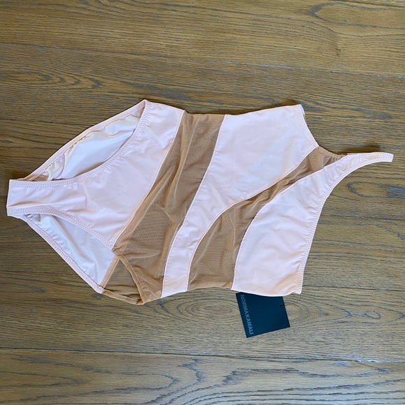Norma Kamali One-shoulder Mesh-Panel Snake Swimsuit In Blush Sz L - Picture 8 of 8